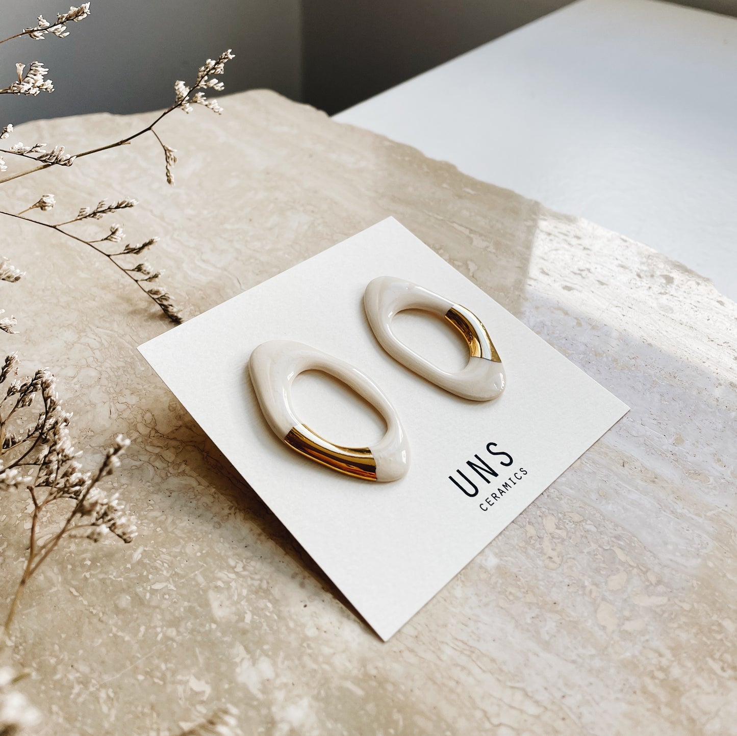 Livia Ivory Gold Ceramic Earring