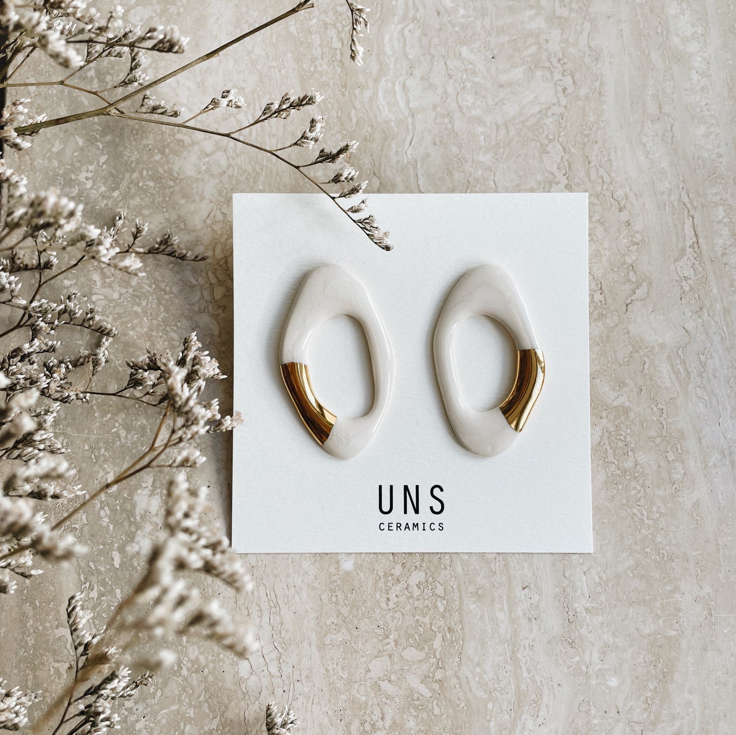 Livia Ivory Gold Ceramic Earring