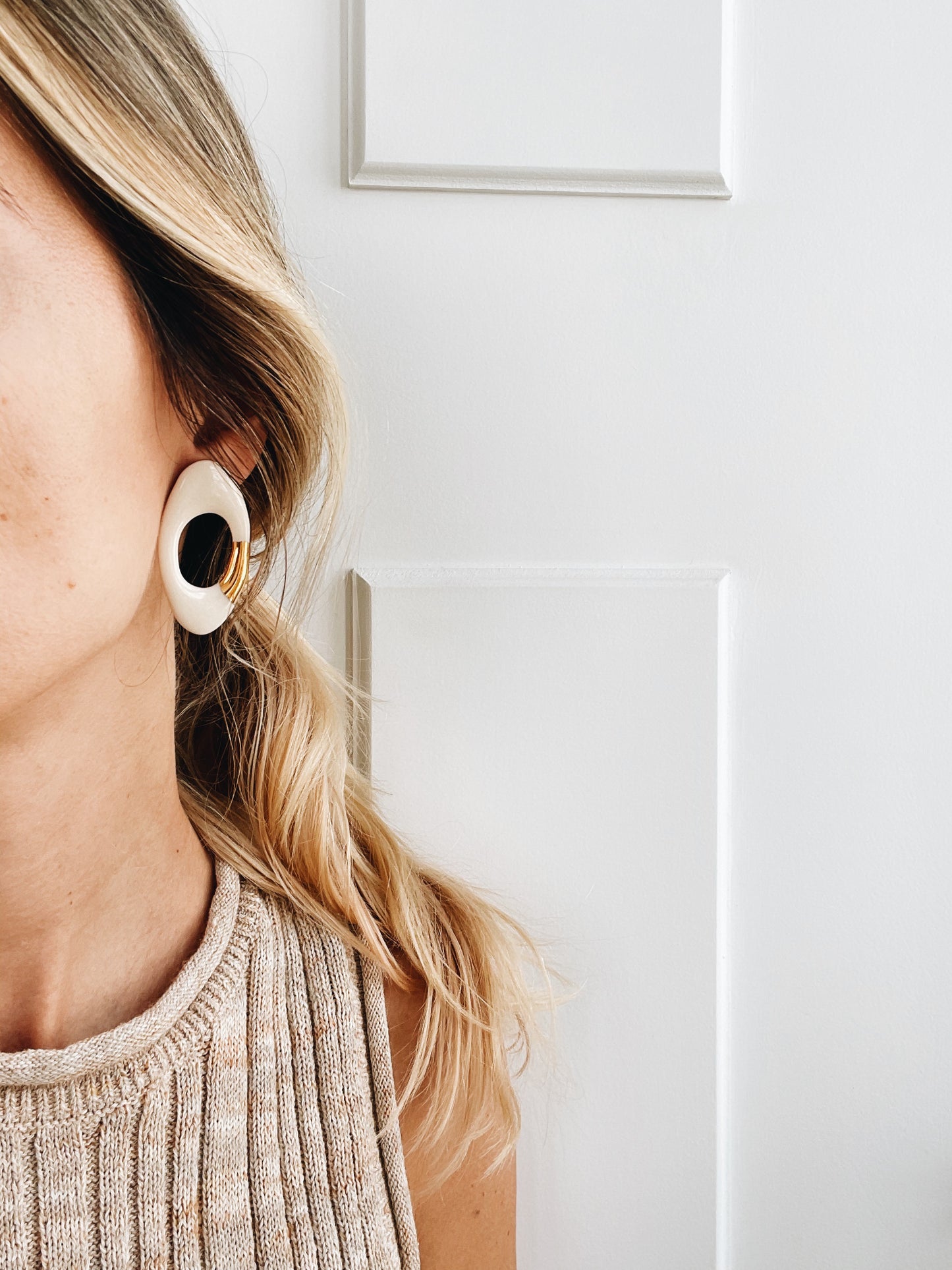 Livia Ivory Gold Ceramic Earring