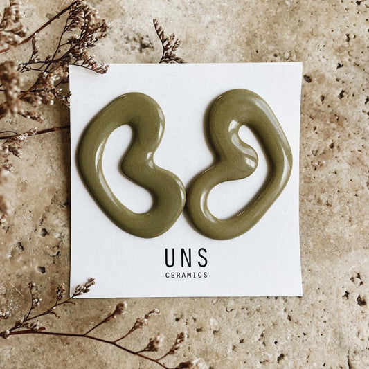 Sara Olive Green Ceramic Earring